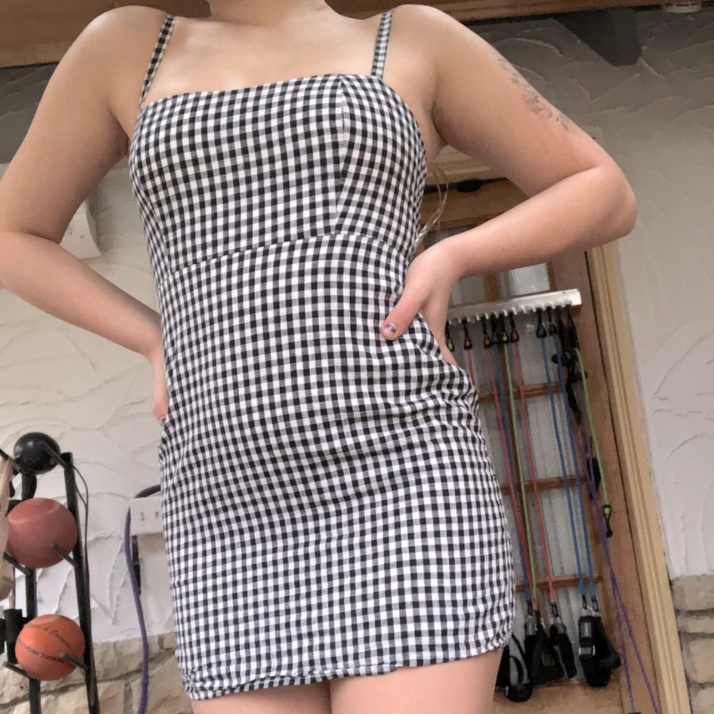 Checkered Mini Spaghetti Strap Dress